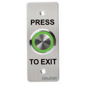 NEMESIS EVAQ SERIES PUSH BUTTON SILVER ILLUMINATED RING ON FLAT SLIM/ MULLION STAINLESS STEEL PLATE WITH "PRES