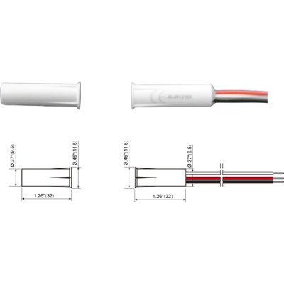TANE HARDWIRED REED SWITCH WHITE DETECTION GAP 15MM 1x SPDT OUTPUT PLASTIC RECESSED MOUNT 9.5MM HOLE CUTOUT