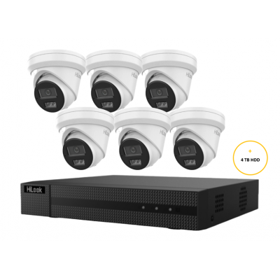 HILOOK CAMERA KIT WITH 6x 6MP TURRET IP AI CAMERA WITH 2.8MM LENS & 8CH NVR WITH 4TB HDD INCLUDED