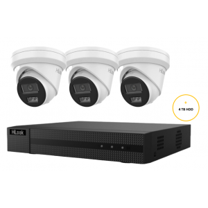 HILOOK CAMERA KIT WITH 3x 6MP TURRET IP AI CAMERA WITH 2.8MM LENS & 4CH NVR WITH 4TB HDD