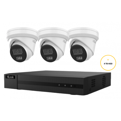 HILOOK CAMERA KIT WITH 3x 6MP TURRET IP AI CAMERA WITH 2.8MM LENS & 4CH NVR WITH 4TB HDD