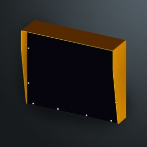 SEC DESIGN CO RAINHOOD WITH 10MM POLY BLACK PANEL 60MM SPACE BEHIND DURAGAL MILD STEEL POWERED COATED YELLOW 3
