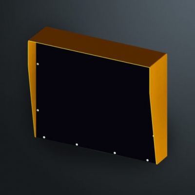 SEC DESIGN CO RAINHOOD WITH 10MM POLY BLACK PANEL 60MM SPACE BEHIND DURAGAL MILD STEEL POWERED COATED YELLOW 3