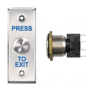 PBT-020-4 ROUND PUSH BUTTON SLIM/MULLION STAINLESS STEEL PRESS TO EXIT DPDT MOMENTARY 115Hx43Wx32D (MM) SILVER