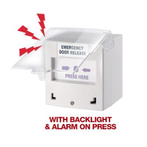 SMART CP-32WBZ-LB RESETTABLE EMERGENCY DOOR RELEASE BREAK GLASS LED & BUZZER 1X DPDT 12/24VDC 91Hx87Wx53D (MM)