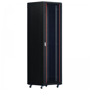 REDBACK A4.6842 42RU 19 INCH FLOOR STANDING DATA CABINET GLASS FRONT DOOR CASTORS BLACK 2055Hx600Wx800D (MM)