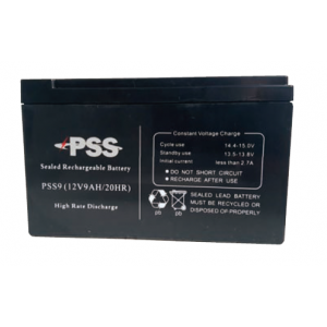 PSS PSS9 12VDC 9AH SEALED LEAD ACID BATTERY MAINTENANCE FREE 135A (5 SEC) F2 FASTON BLACK 100HX151WX65D (MM)