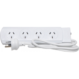 POWERTRAN P8261A 4 WAY MAINS POWER BOARD 10A OVERLOAD BREAKER 0.9M LEAD WHITE