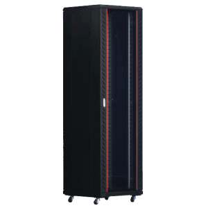 REDBACK RACKS A4.6618 18RU FLOOR STANDING 19 INCH DATA CABINET GLASS DOOR CASTORS IP20 BLACK 988Hx600Wx600D (M