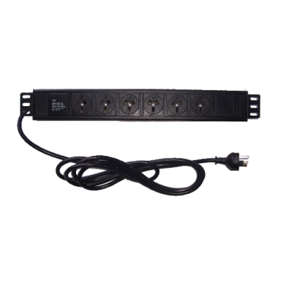REDBACK RACKS SA.0806 19 INCH RACK MOUNT PDU 6-WAY AU 10A WITHOUT SWITCH 3M LEAD HORIZONTAL 482X45X61 (MM)