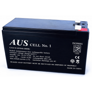 AUSCELL CJ12-9 12VDC 9AH VRLA LEAD ACID BATTERY FASTON F2 90A (5 SEC) 2.7A CHARGE BLACK 100HX151WX65D (MM)