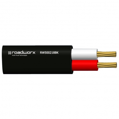 ROADWORX RW500218BK 2 CONDUCTOR FLAT DOUBLE INSULATED 18AWG SPEAKER CABLE 300M REEL BLACK