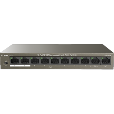 IP-COM 8PORT ( 10P) SWITCH 63W POE TOTAL CAPACITY 8x POE+ 2x100M UPLINK L2 UNMANAGED BROWN 51VDC