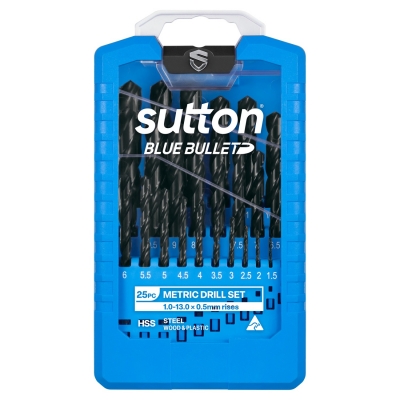 BLUE BULLET D102SM3 D102 1-13MM JOBBER DRILL BIT SET FERROUS METALS, ALSO WOOD AND PLASTIC M2 HIGH SPEED STEEL BLACK 25 PIECE
