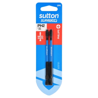 SUTTON S200H02E02 S200 PH2 PHILLIPS IMPACT SCREWDRIVER BITS BLUE/BLACK 100MM 2 PACK